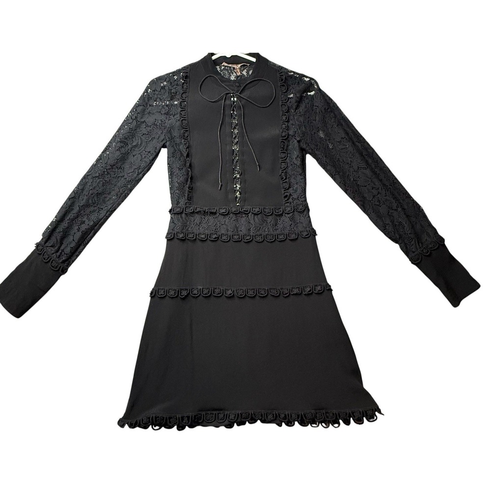 For Love & Lemons Black Lola Rose Dress Women's S Lace Up Fairy Whimsigoth